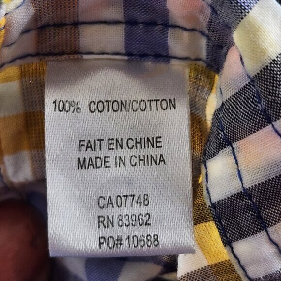 Modango Yellow Gingham Plaid 100% Cotton Short Sleeve Shirt - Picture 4 of 4